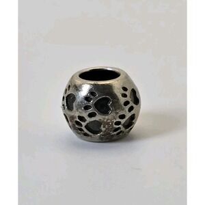 Chamilia Paw Print Heart Charm 925 Sterling Silver Dog Animal Spacer Bead